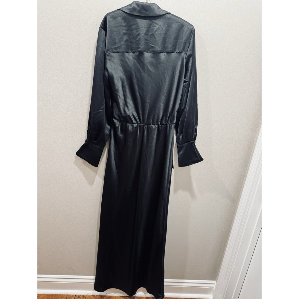 Xscape Black Satin Shirtdress Gown Size 8 Long Sleeve Formal $288 NEW Wedding - Picture 7 of 8